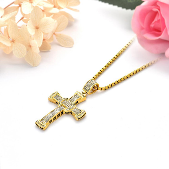 Mens 14k Gold Silver Over No Fade Stainless Steel Hip Hop Cross Bling Pendant