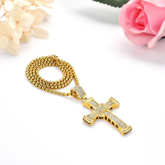 Mens 14k Gold Silver Over No Fade Stainless Steel Hip Hop Cross Bling Pendant