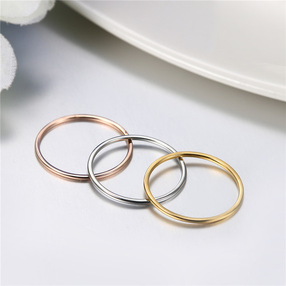  Ladies 1mm Thin Stainless Steel Rose Silver Gold 3 Piece Rings