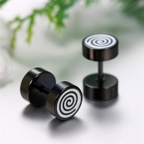 Stainless Steel Leaf Ying Yang Double Sided Screw Back Hip Hop Earrings