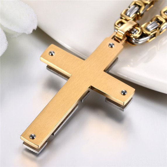 No Fade Black Gold Silver Stainless Steel Hip Hop Cross Pendant Chain Necklace