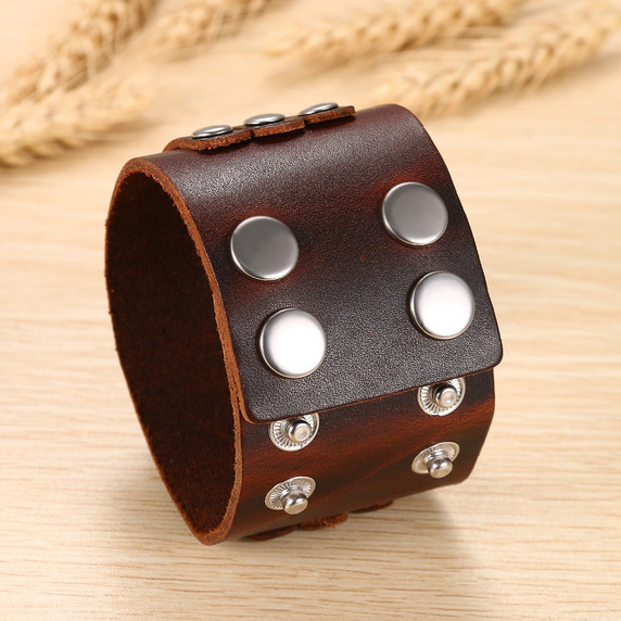 Mens Riveted Buckle Thick Pharaoh Style Leather Cuff Bracelets