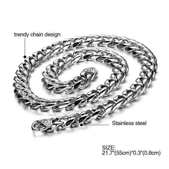 Mens No Fade Stainless Steel Twisted Cuban Link Hip Hop Chain Necklace