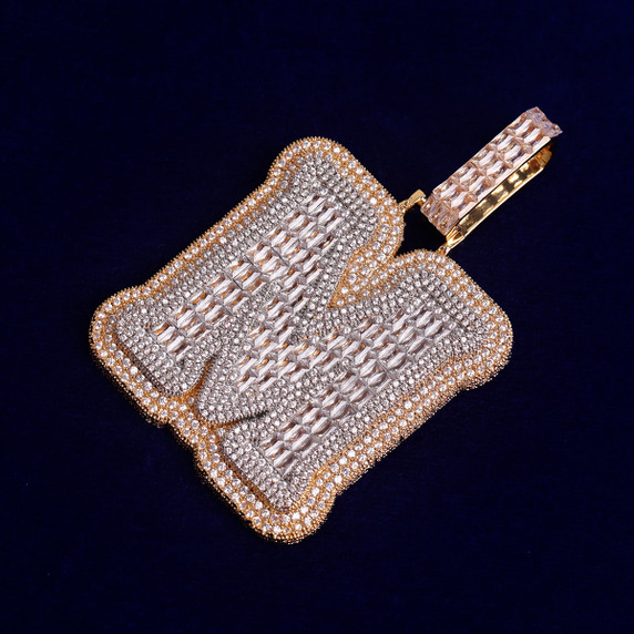 Mens Iced Single Initial Letters A-Z Baguette Hip Hop Pendant Chain Necklace 