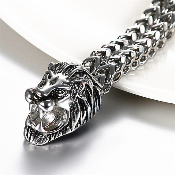 Mens High Fashion Dominant Male Double Lion Head Wide Cuban Link Bracelets