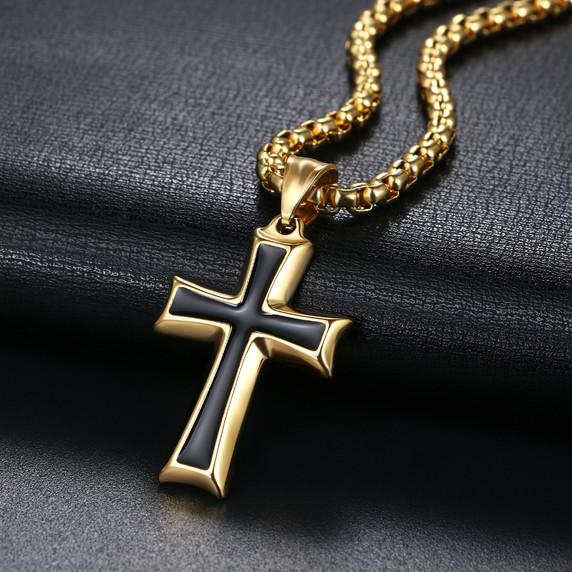 Mens Hip Hop Enameled No Fade Stainless Steel Casual Cross Pendant chain Necklace