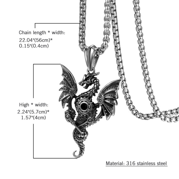 Mens No Fade Stainless Steel Dragon Skull Heat All Seeing Eye Pendant Chain Necklaces