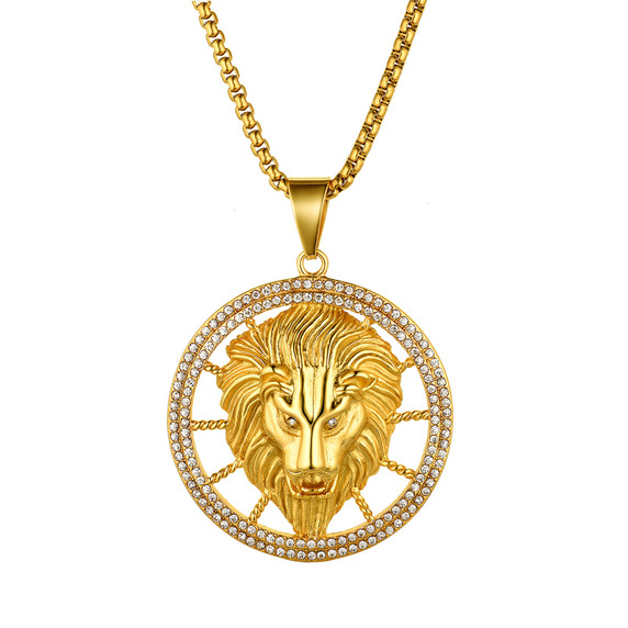 Mens Ladies 14k Gold over Stainless Steel Bling Lion Head Hip Hop Pendant