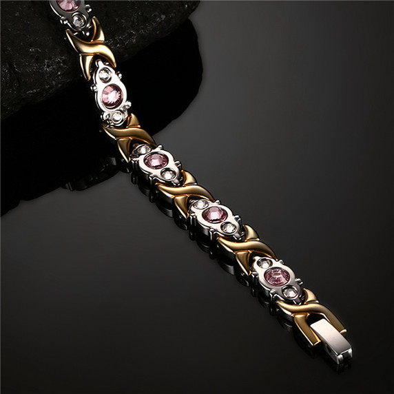 Ladies No Fade Stainless Steel Pink Crystal Magnetic High Fashion Bracelet