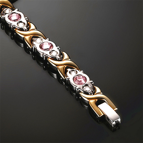Ladies No Fade Stainless Steel Pink Crystal Magnetic High Fashion Bracelet
