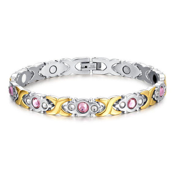 Ladies No Fade Stainless Steel Pink Crystal Magnetic High Fashion Bracelet