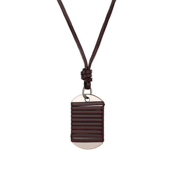 Mens Adjustable Leather Wrap Dog Tag Pendant Chain Necklace 
