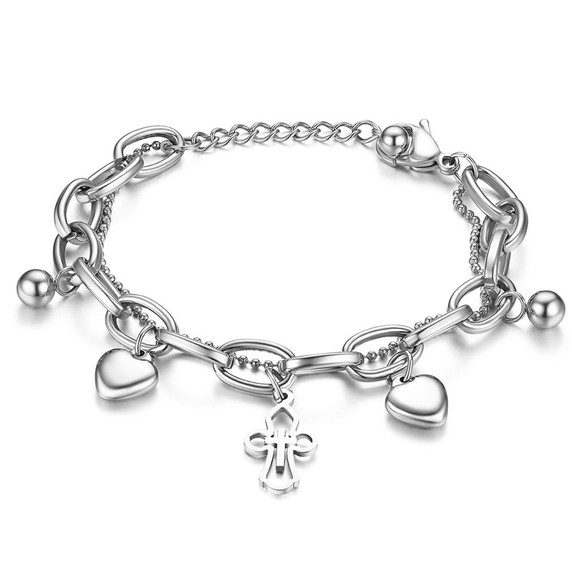 Ladies Heart Charm St Benedict Medallion Stainless Steel No Fade Bracelets