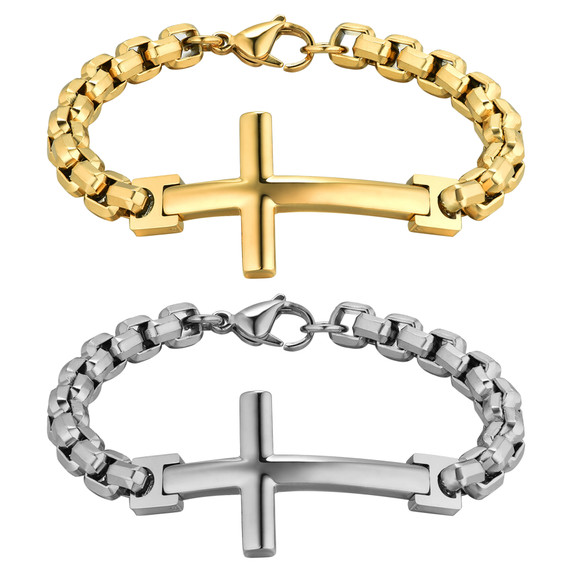 Mens No Fade Stainless Steel Rolo Chain Cross Bracelets