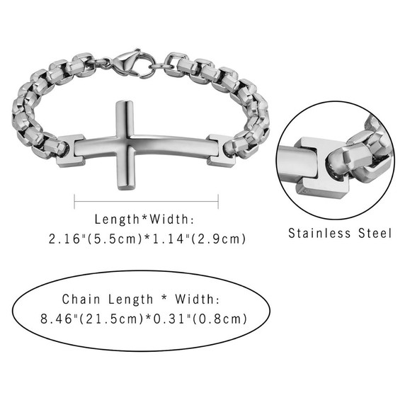 Mens No Fade Stainless Steel Rolo Chain Cross Bracelets