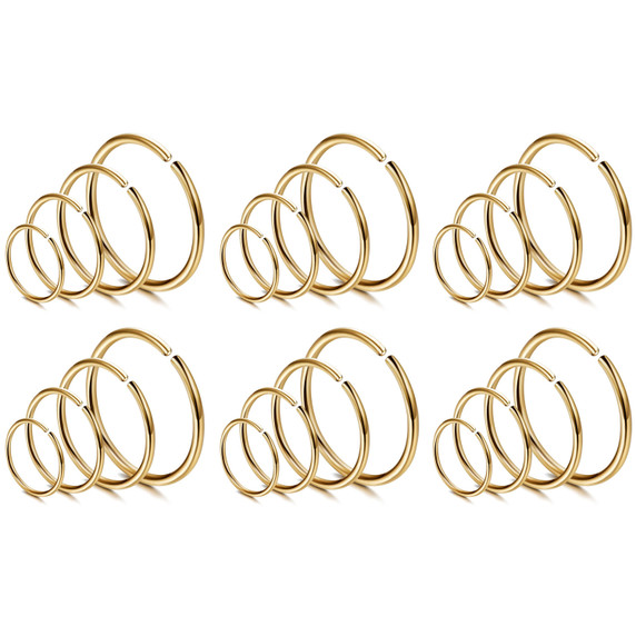 Ladies 24 Piece Set No Fade Stainless Steel Colorful Hoop Nose Rings 6mm-12mm