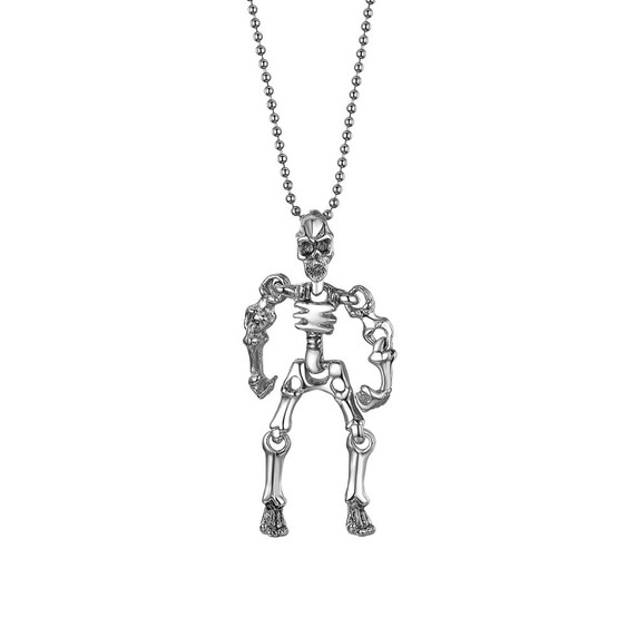 Mens Bone Daddy Movable Skull Skeleton Hip Hop Pendant Chain Necklace