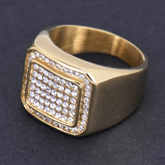 Mens Hip Hop No Fade 14k Gold over Stainless Steel Simulate Diamond Rings