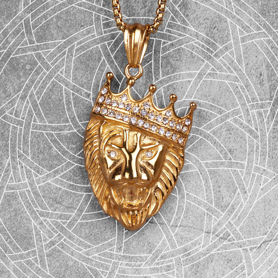 Mens 14k Gold Over No Fade Stainless Steel King Of Kings Lion Hip Hop Pendant