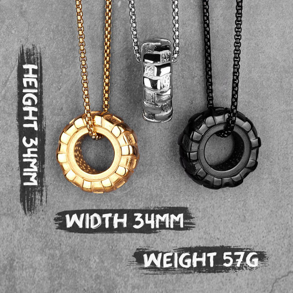 Mens No Fade Stainless Steel Tractor Tire Fitness Gym Gold Silver Chain Pendant Chain