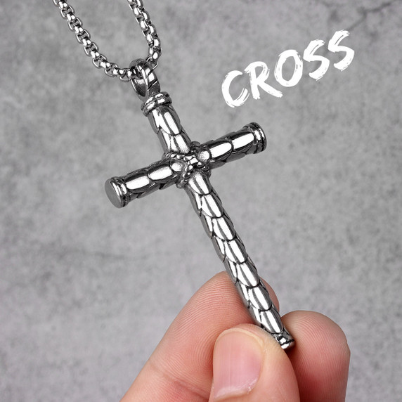 Mens Street Wear No Fade Stainless Steel Dragon Scale Cross Pendant Chains