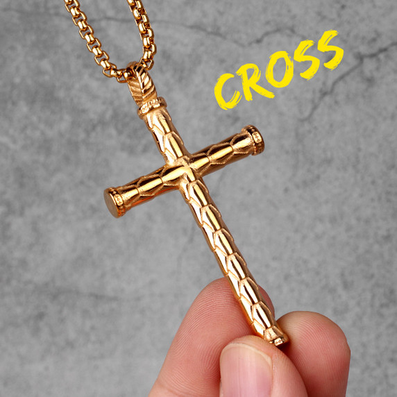 Mens Street Wear No Fade Stainless Steel Dragon Scale Cross Pendant Chains