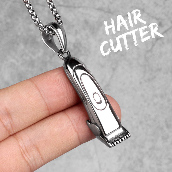 Stainless Steel No Fade Stainless Steel Barber Hair Clippers Shaver Pendant Chain Necklace