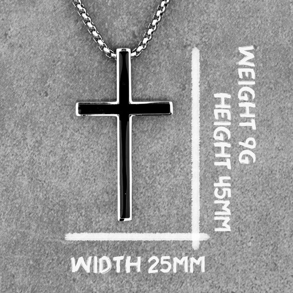 Classic No Fade Silver Stainless Steel Block Cross Pendant Chain Necklace