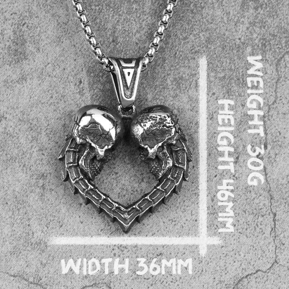 Loyalty Last Forever Love Skull Heart No Fade Silver Stainless Steel Pendant Necklace