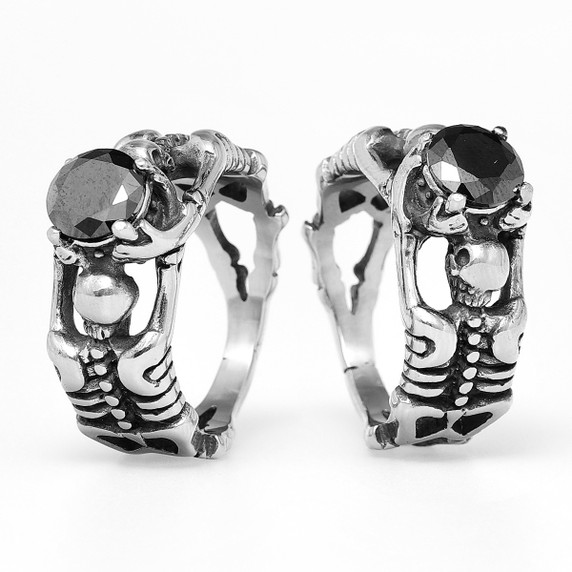 No Fade Stainless Steel Black Gemstone Skeleton Tomb Raider Bling Rings