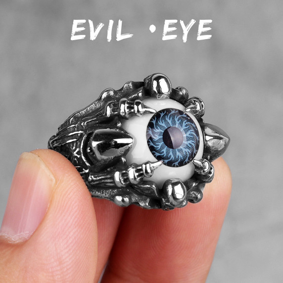 Mens No Fade Demon Evil Eye Silver Stainless Steel Personality Rings