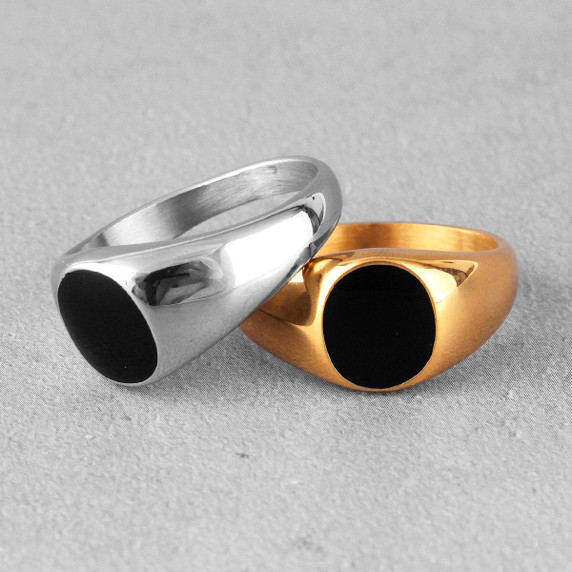 Mens Simple Classic Pinky Ring Style 14k Gold Stainless Steel Luxury Rings