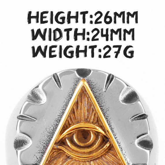 All Seeing Eye No Fade Stainless Steel 14k Gold Accented Illuminati Triangle Rings