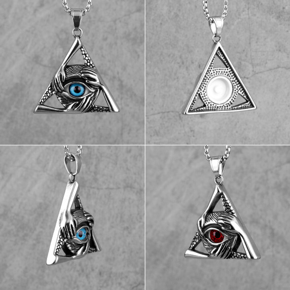 Mens Stainless Steel Eye Of the Guardian Triangle No Fade Pendant Chain Necklace