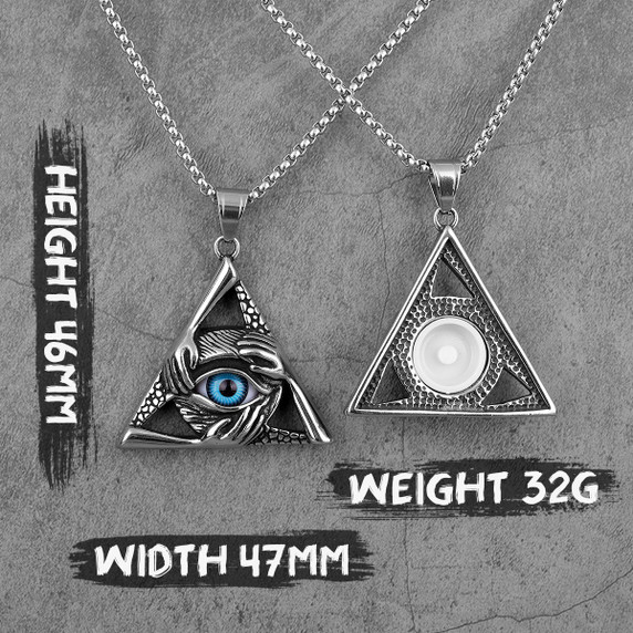 Mens Stainless Steel Eye Of the Guardian Triangle No Fade Pendant Chain Necklace