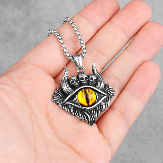 Mens No Fade Stainless Steel Eye Of Hell Skull Hip Hop Rock Street Wear Pendant Chain