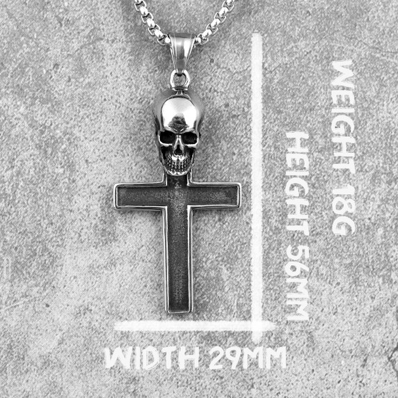 Mens Silver No Fade Stainless Steel Skull Cross Street Wear Pendant Chain Necklace