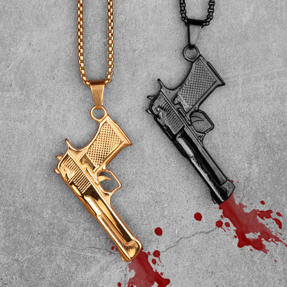 Hip Hop 14k Gold Silver Stainless Steel No Fade Desert Eagle Gun Pendant