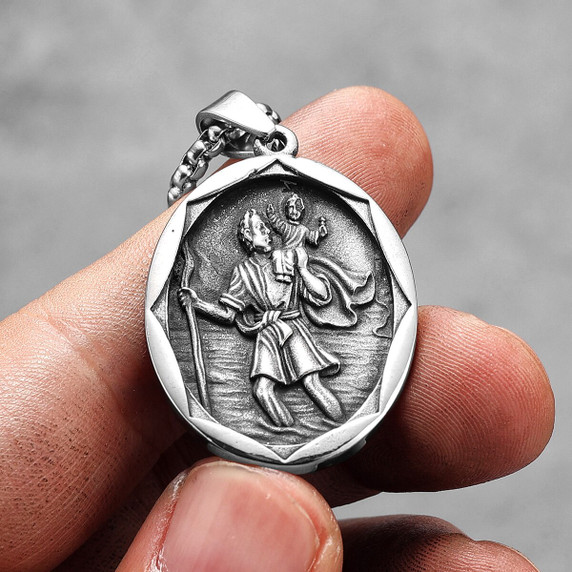 St. Christopher Traveling With Christ No Fade Stainless Steel Pendant Chain Necklace
