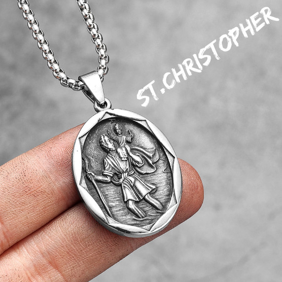 St. Christopher Traveling With Christ No Fade Stainless Steel Pendant Chain Necklace