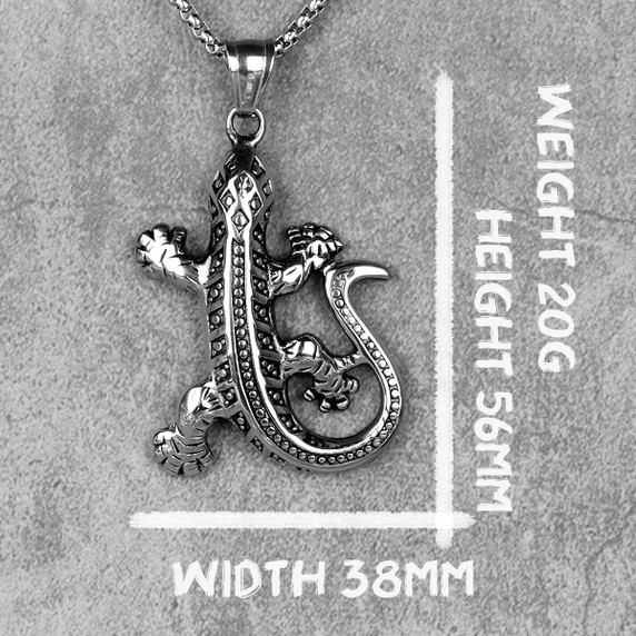 Silver No Fade Stainless Steel Gecko Lizard Reptile Pendant Chain Necklace