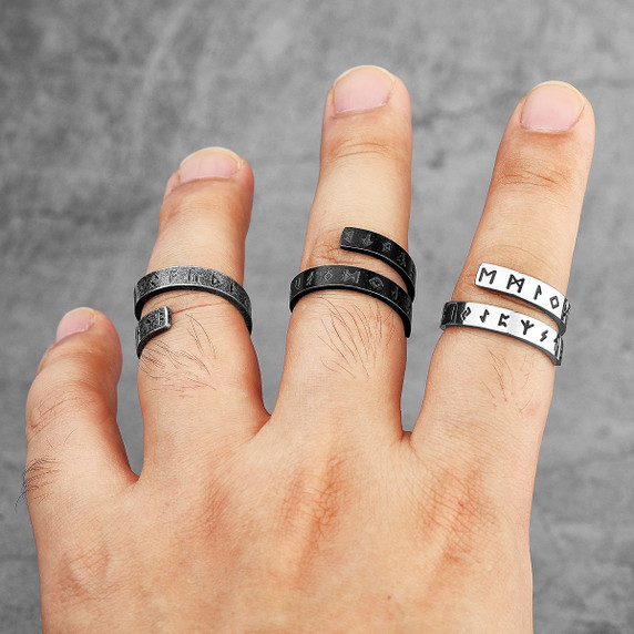 Stainless Steel Viking Ancient Text Characters Vintage Rings