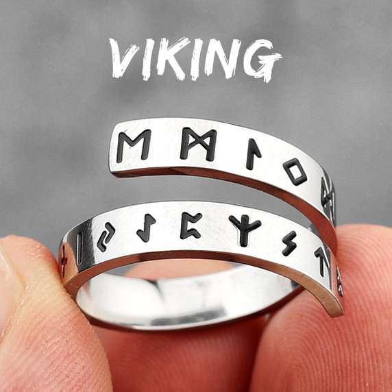 Stainless Steel Viking Ancient Text Characters Vintage Rings