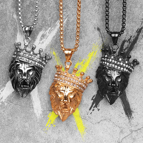 Mens 14k Gold Black Hematite No Fade Stainless Steel Lion King Hip Hop Pendant