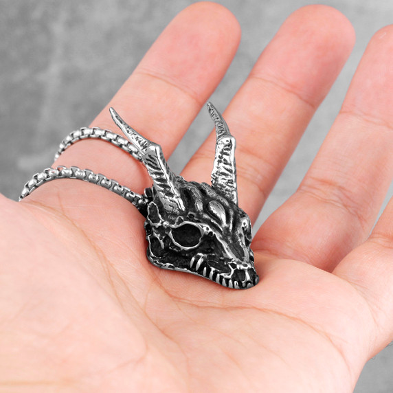 Stainless Steel No Fade Undead Dragon Mens Fashion Street Wear Chain Necklace 