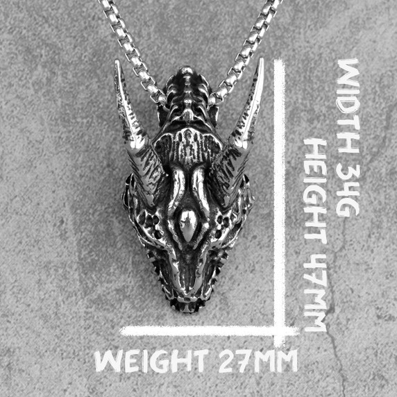 Stainless Steel No Fade Undead Dragon Mens Fashion Street Wear Chain Necklace 