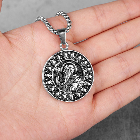 Stainless Steel Holy Benedict No Fade Mens Cross Pendant Chain Necklace