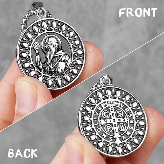Stainless Steel Holy Benedict No Fade Mens Cross Pendant Chain Necklace