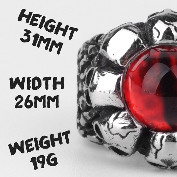 316L Stainless Steel Red Devils Eye Skulls Street Wear Rings