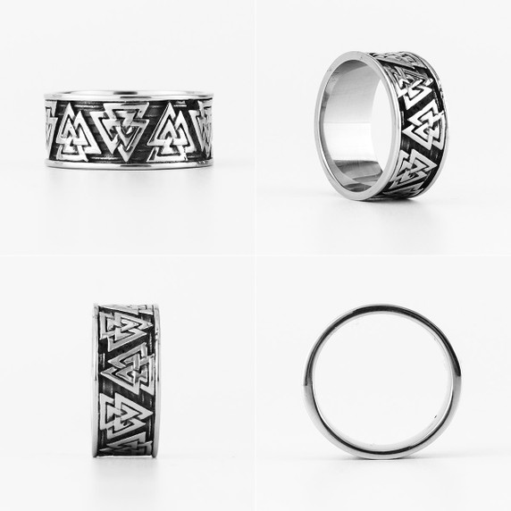 Mens 316L Stainless Steel Odin's Triangle Viking Symbol Mythology Street Wear Rings